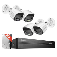CAMSTRO 4pcs 5MP Security Camera System Wired POE Cameras with 4K 8CH NVR, 2TB HDD for 24/7 Recording, Human/Vehicle/Pet/Parcel Smart Detection, H.265+, 100ft Night Vision, IP67 Waterproof - White