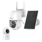 3MP Outdoor Solar Powered Battery Security IP Cameras + 5MP Super HD Indoor PT WiFi IP Camera