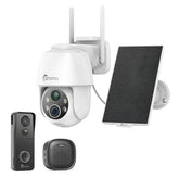 3MP Outdoor Solar Powered Battery Security IP Cameras + 5MP Wireless Video Doorbell, Motion Detection