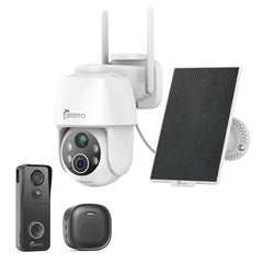 3MP Outdoor Solar Powered Battery Security IP Cameras + 5MP Wireless Video Doorbell, Motion Detection