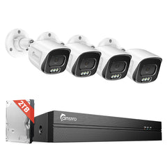 CAMSTRO 4pcs 5MP Security Camera System Wired POE Cameras with 4K 8CH NVR, 2TB HDD for 24/7 Recording, Human/Vehicle/Pet/Parcel Smart Detection, H.265+, 100ft Night Vision, IP67 Waterproof - White