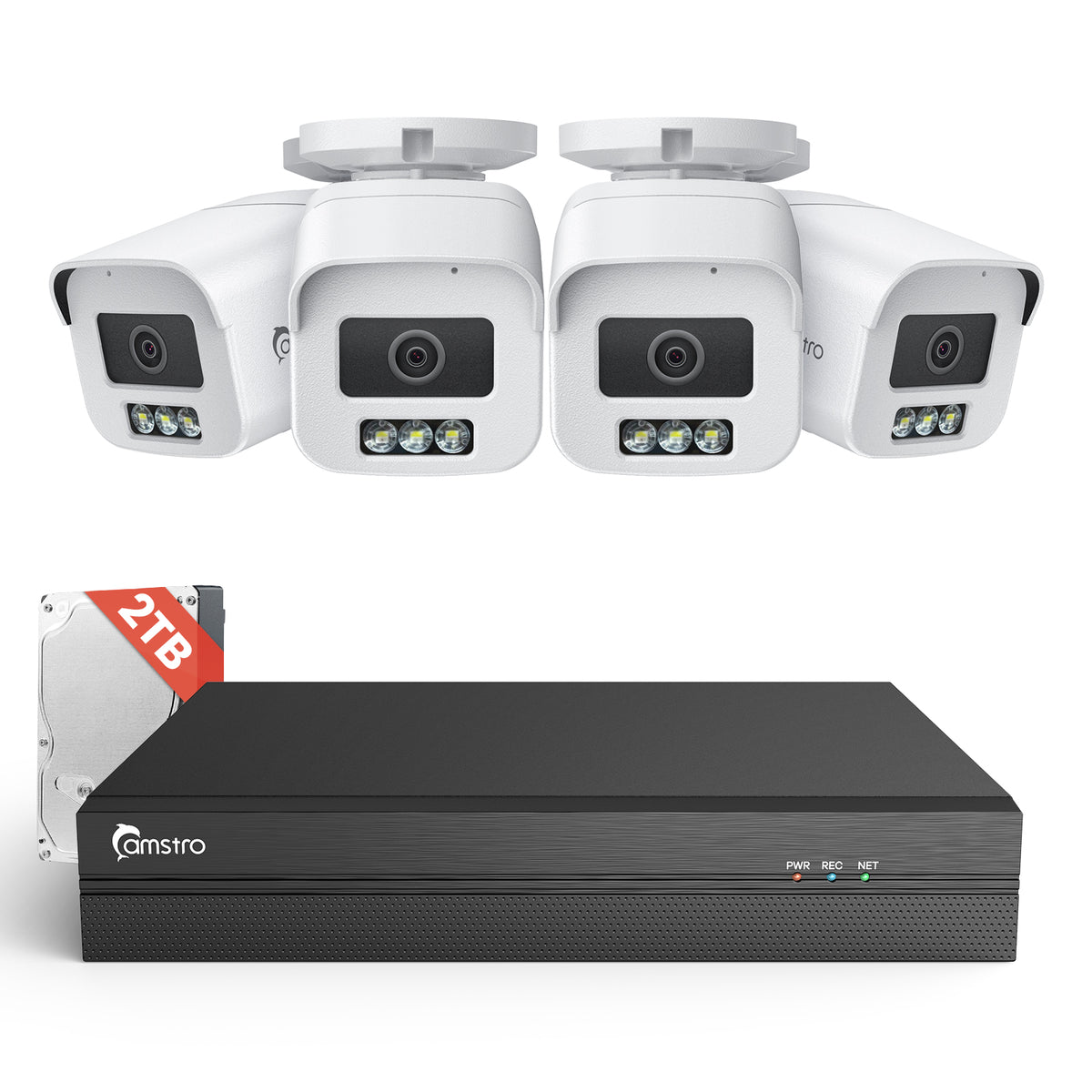 Camstro 4K PoE Security Camera System, 4 pcs Metal Casing Wired Cameras for Home Security Outdoor Indoor with 4K 8CH NVR, 2TB HDD for 24-7Recording, Human/Vehicle/Pet/Parcel Detection